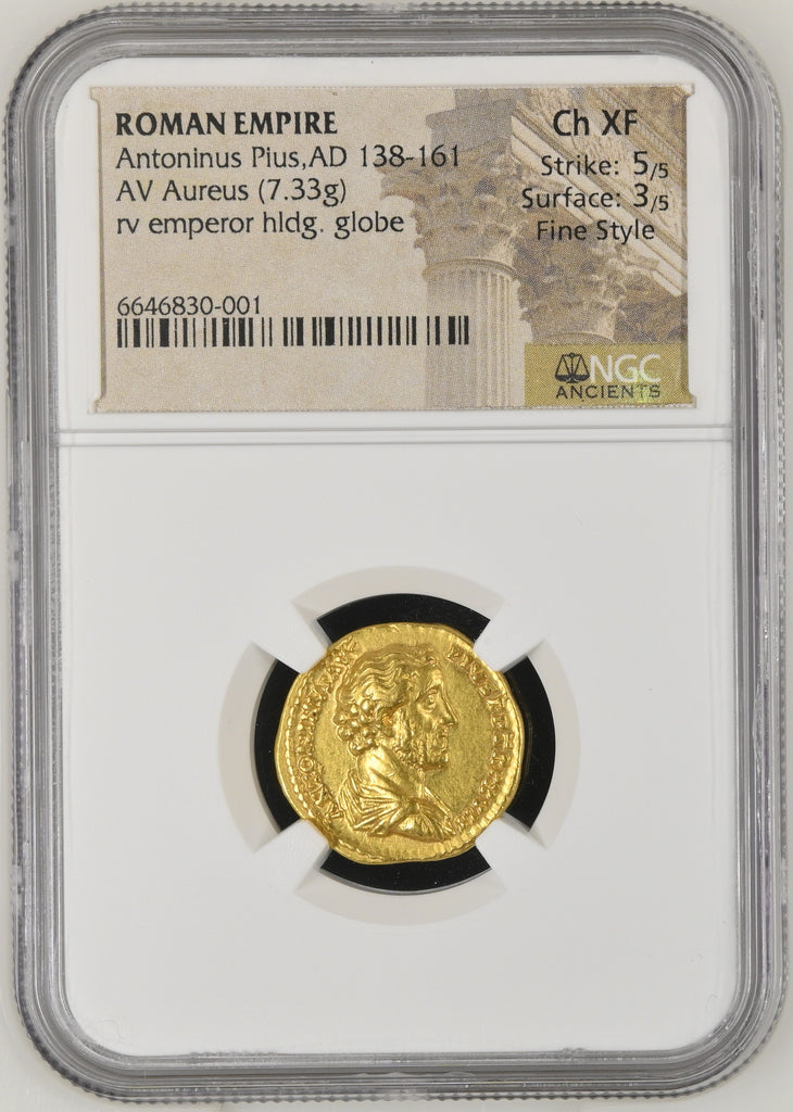 138-161年 古代ローマ帝国 アントニヌス・ピウス アウレウス金貨 Ch XF Strike 5/5 Surface 3/5