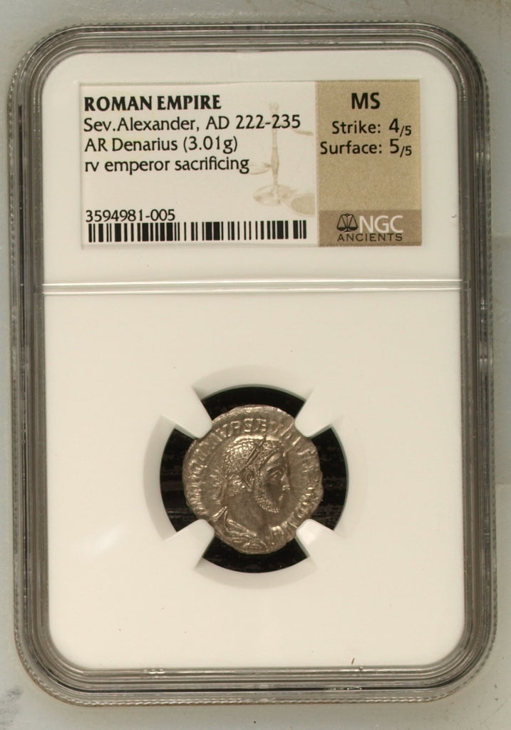 222-235年 古代 ローマ帝国 アレクサンデル・セウェルス デナリウス銀貨 NGC MS 4/5 - 5/5