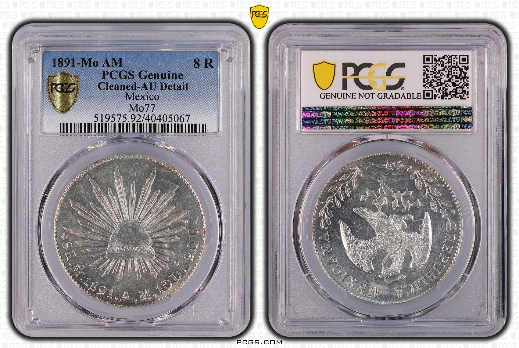 メキシコ 1891年 銀貨 1891年 Mo AM MO77 メキシコ共和国 8レアル銀貨 PCGS Genuine - AU