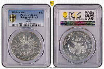 1891年 Mo AM MO77 メキシコ共和国 8レアル銀貨 PCGS Genuine - AU