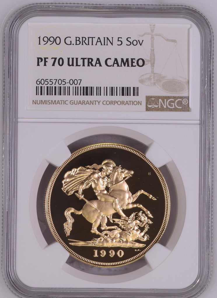 1990年 イギリス エリザベス2世 3rdポートレート 5ポンド金貨 NGC PF70UCAM