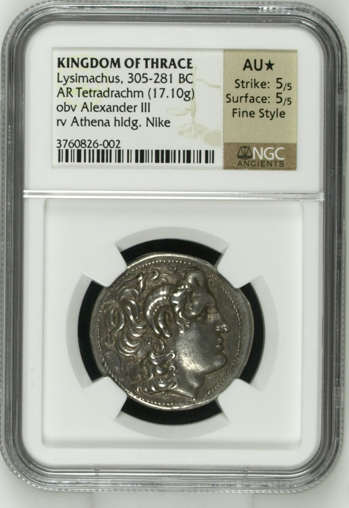 紀元前305-281年 古代 トラキア王国 リュシマコス テトラドラクマ銀貨 NGC AU★ 5/5-5/5 Fine Style