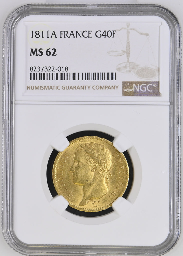 1811年A フランス ナポレオン1世 40フラン金貨 NGC MS62