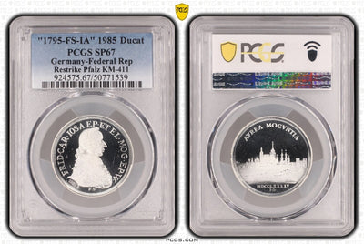#アンティークコインギャラリア 1795年(1985年) ドイツ プファルツ ダカット銀貨 リストライク PCGS SP67