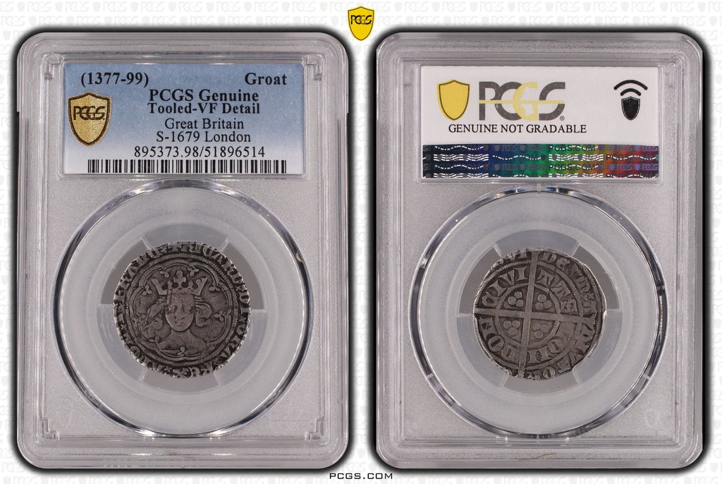 #アンティークコインギャラリア 1377-1399年 イギリス リチャード2世 グロート銀貨 PCGS Tooled-VF Detail