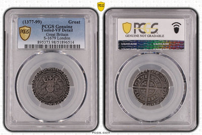 #アンティークコインギャラリア 1377-1399年 イギリス リチャード2世 グロート銀貨 PCGS Tooled-VF Detail