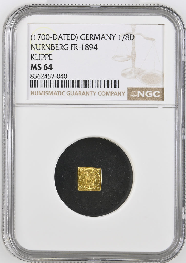 1700年 ドイツ ニュルンベルク ラムダカット 1/8ダカット金貨 クリッペ NGC MS64