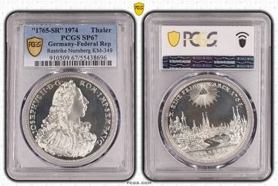#アンティークコインギャラリア 【Top Pop】1765年(1974年) ドイツ ニュルンベルク ターラー銀貨 リストライク PCGS SP67