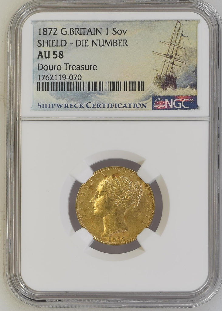 1872年 イギリス ヴィクトリア ソヴリン金貨 シールド ドウロトレジャー AU58 ダイナンバー25