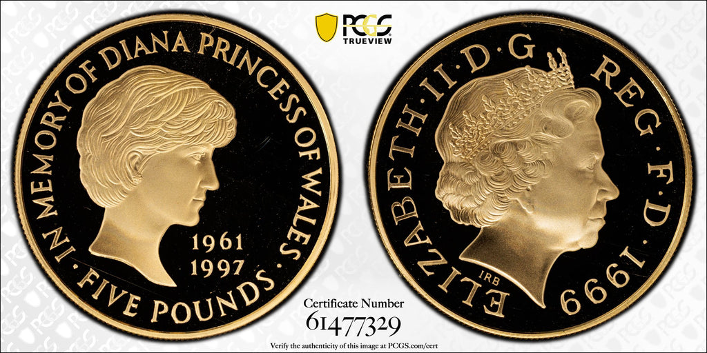 1999年 イギリス ダイアナ妃追悼 5ポンド金貨 PCGS PR69DCAM 箱付き