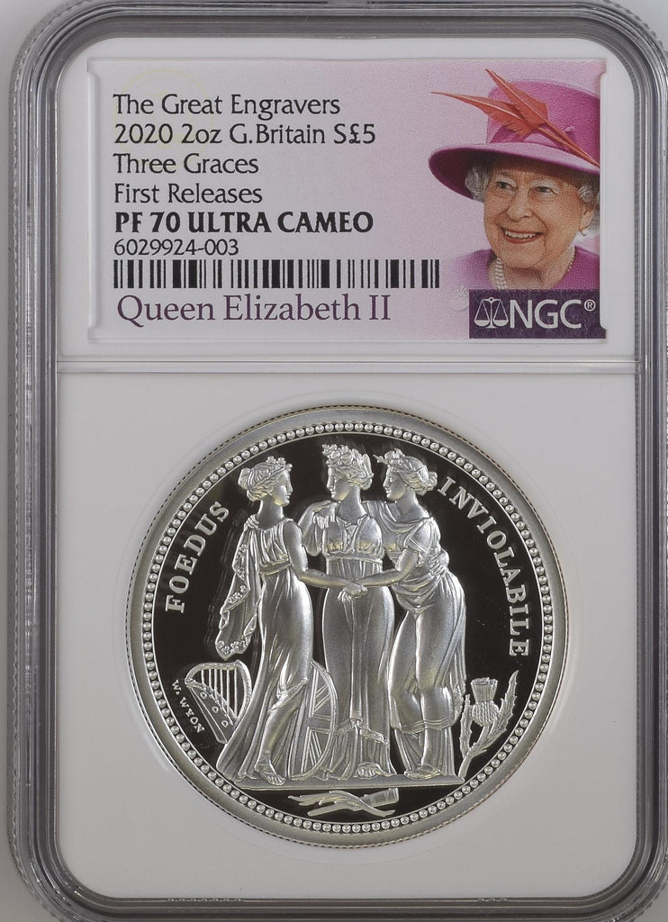 2020年 イギリス ロイヤルミント スリーグレイセス 2オンス 5ポンド銀貨 NGC PF70UCAM 箱付