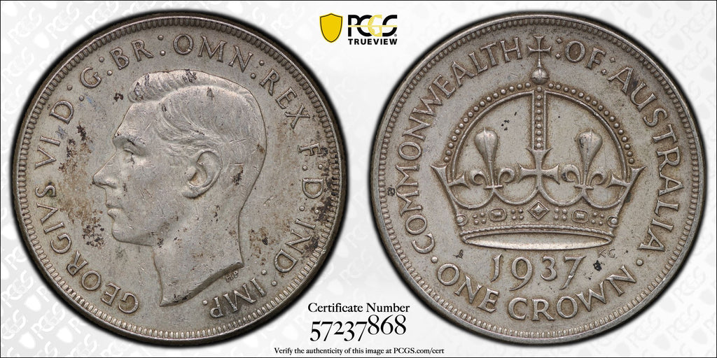 1937年 オーストラリア ジョージ6世 クラウン銀貨 PCGS AU55