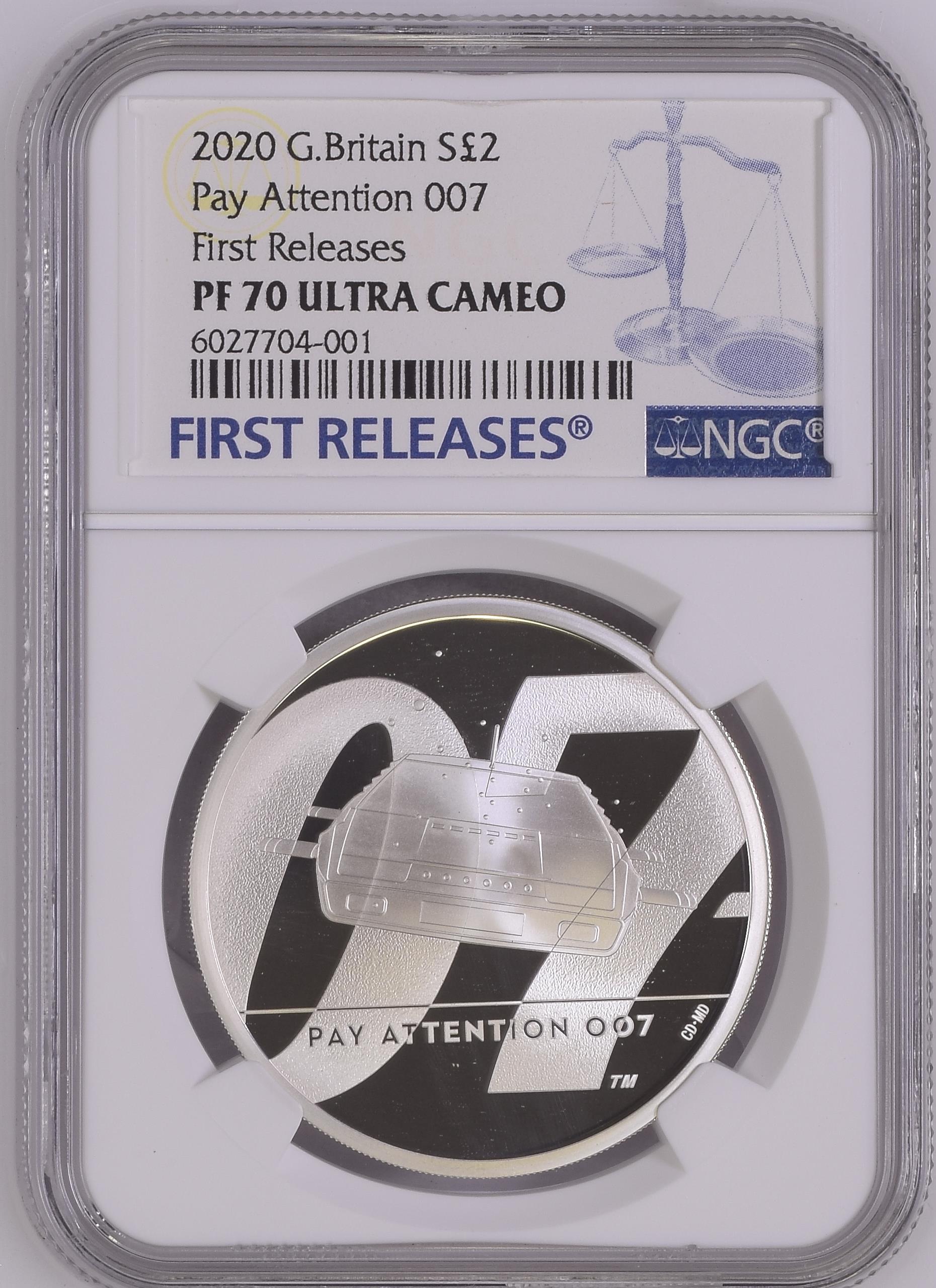 2020年 イギリス 007 Pay Attention 1オンス 2ポンド銀貨 NGC PF70UCAM 2020年 イギリス 007 Pay Attention 1オンス 2ポンド銀貨 NGC PF70UCAM