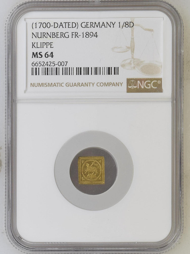 1700年 ドイツ ニュルンベルク ラムダカット 1/8ダカット金貨 クリッペ NGC MS64