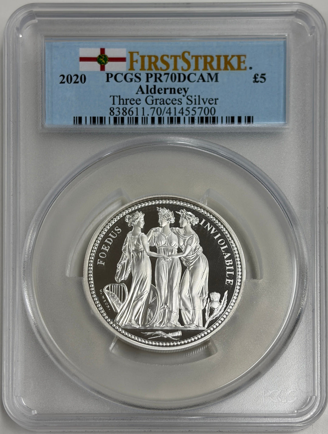 アンティークコインギャラリア 2020年 オルダニー スリー・グレイセス 2oz 5ポンド銀貨 PCGS PR70 Deep Cameo First Strike