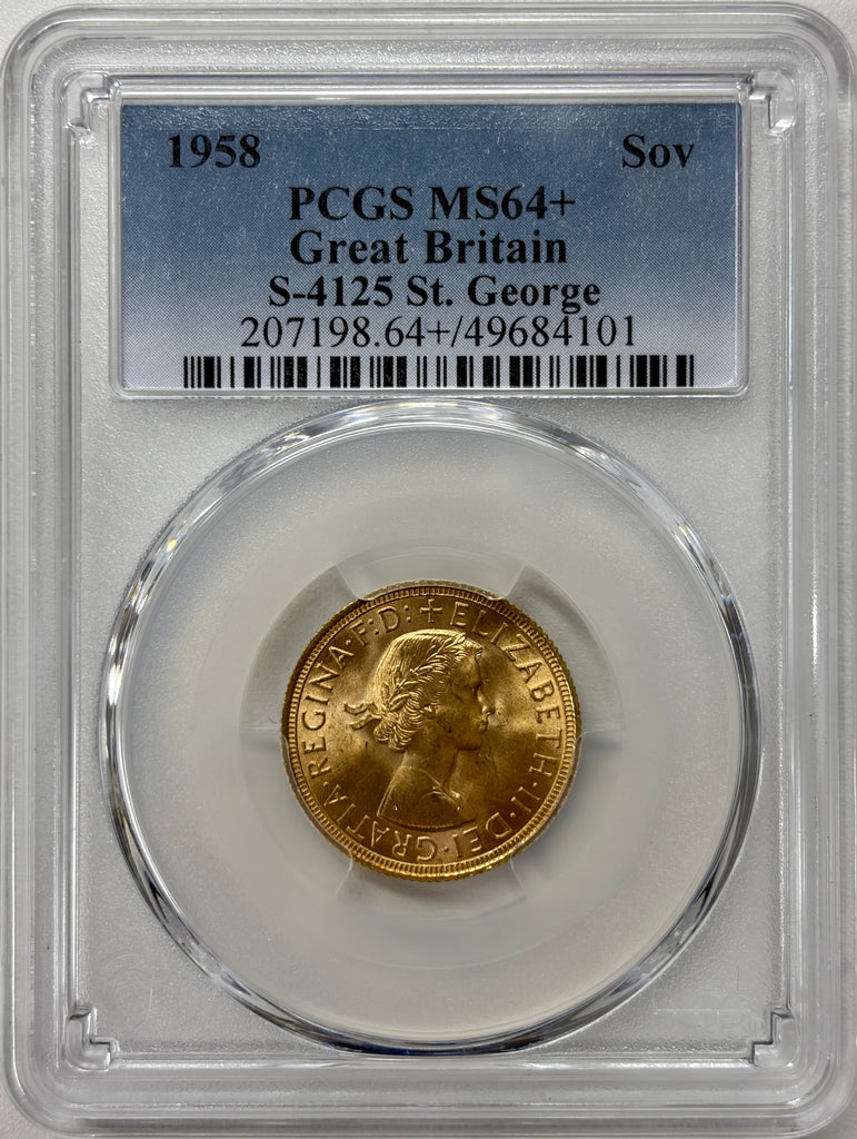1958年 イギリス エリザベス2世 1stポートレート ギリックソヴリン金貨 PCGS MS64+