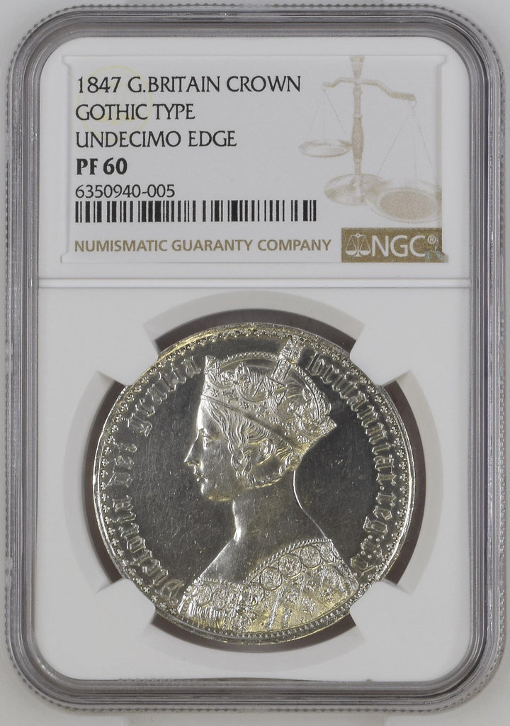 1847年 イギリス ヴィクトリア ゴシッククラウン銀貨 アンデシモエッジ NGC PF60