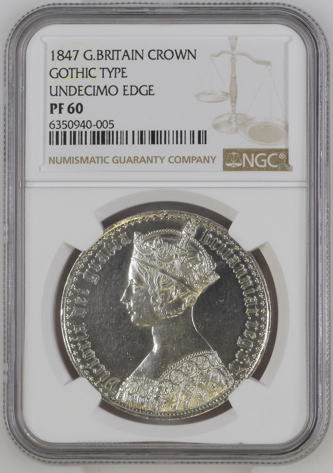 1847年 イギリス ヴィクトリア ゴシッククラウン銀貨 アンデシモエッジ