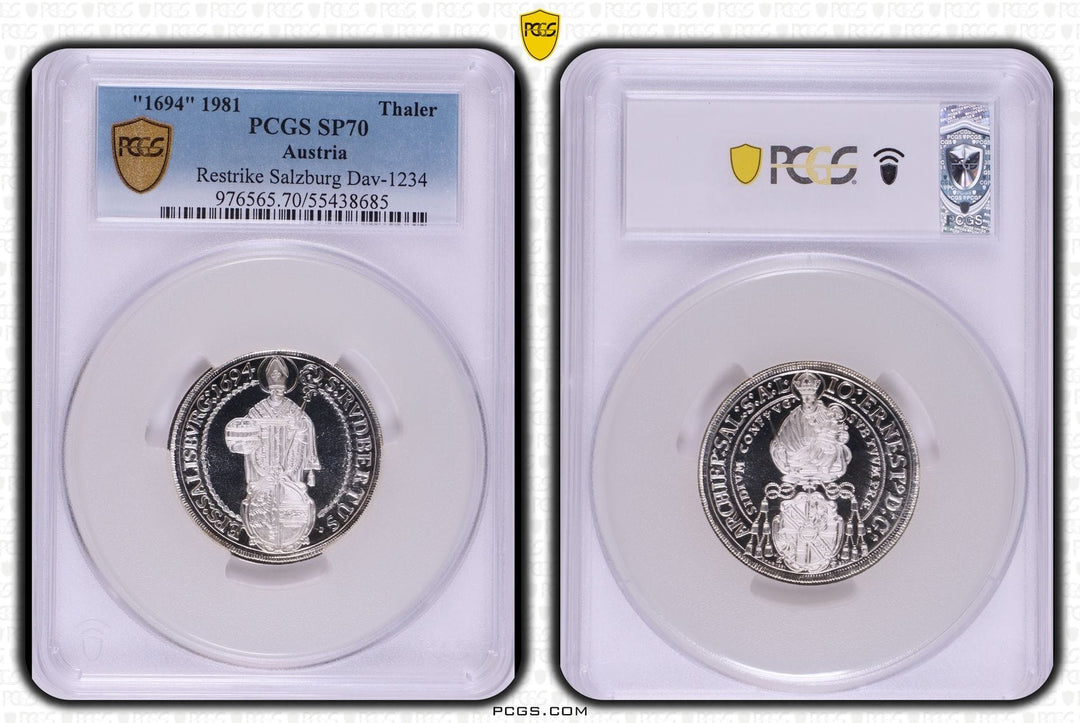 #アンティークコインギャラリア 【Top Pop】1694年(1981年) オーストリア ザルツブルク ターラー銀貨 リストライク PCGS SP70
