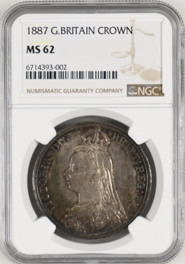 1887年 イギリス ヴィクトリア ジュビリーヘッド クラウン銀貨 NGC MS62