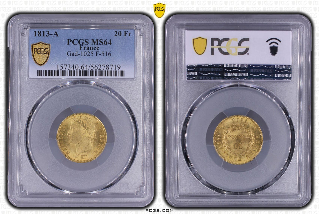 1813年A フランス ナポレオン1世 20フラン金貨 PCGS MS64