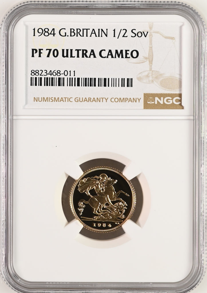 1984年 イギリス エリザベス2世 2ndポートレート 1/2ソヴリン金貨 NGC PF70UCAM