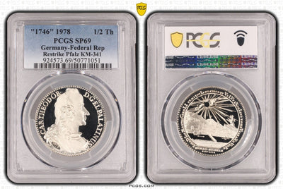 #アンティークコインギャラリア 1746年(1978年) ドイツ プファルツ ハーフターラー銀貨 リストライク PCGS SP69