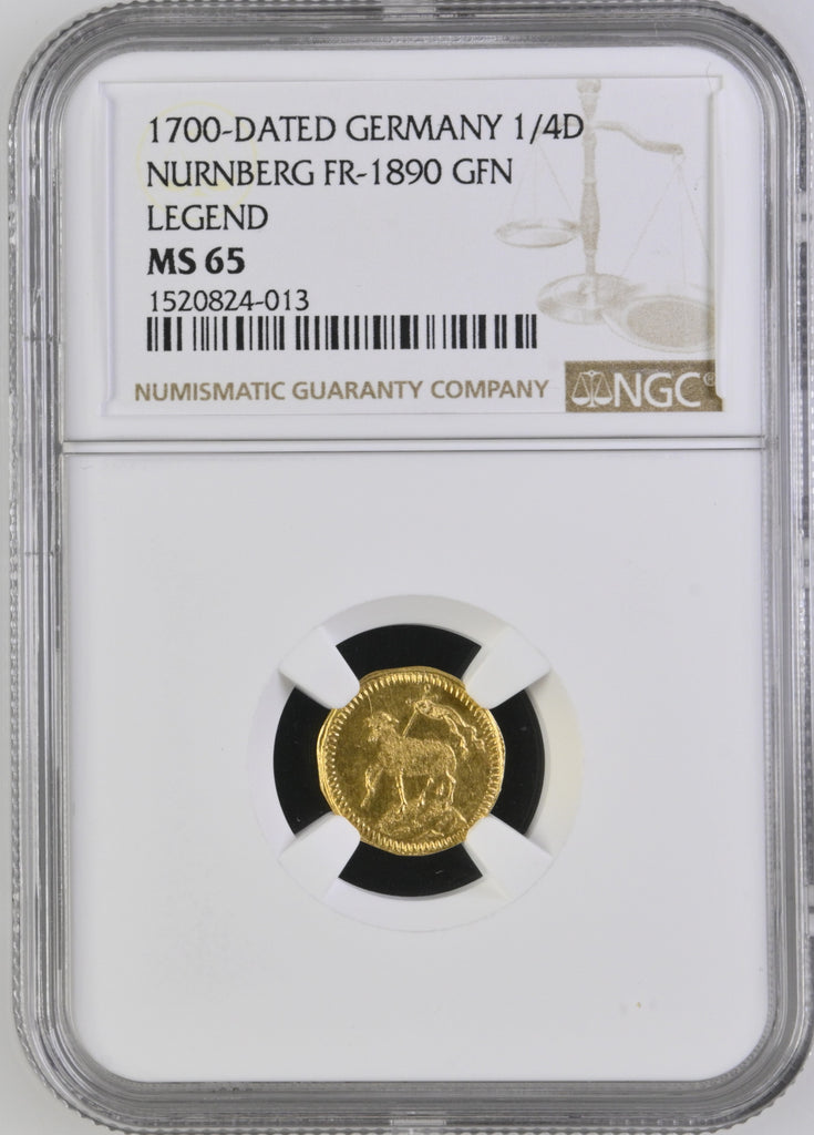 1700年 ドイツ ニュルンベルク ラムダカット 1/4ダカット金貨 NGC MS65