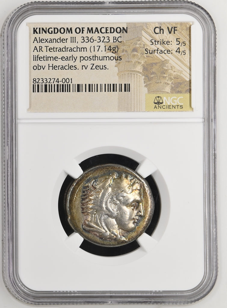 紀元前336-323年 古代マケドニア王国 アレキサンダー3世 テトラドラクマ銀貨 NGC Ch VF 5/5 4/5