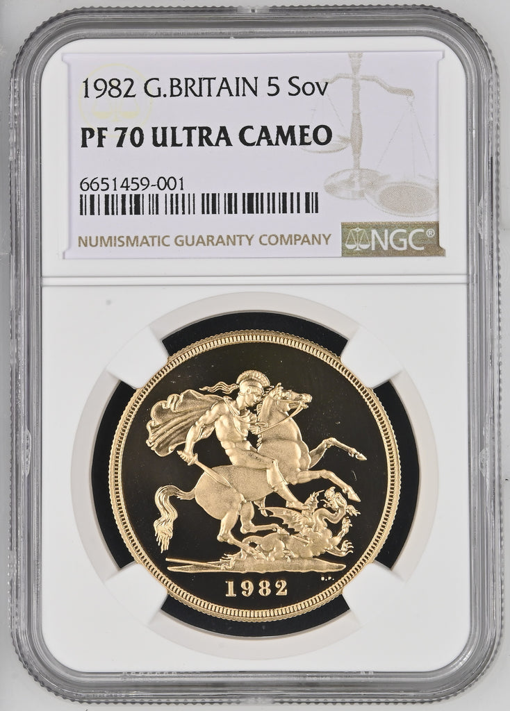 1982年 イギリス エリザベス2世 2ndポートレート 5ポンド金貨 NGC PF70UCAM