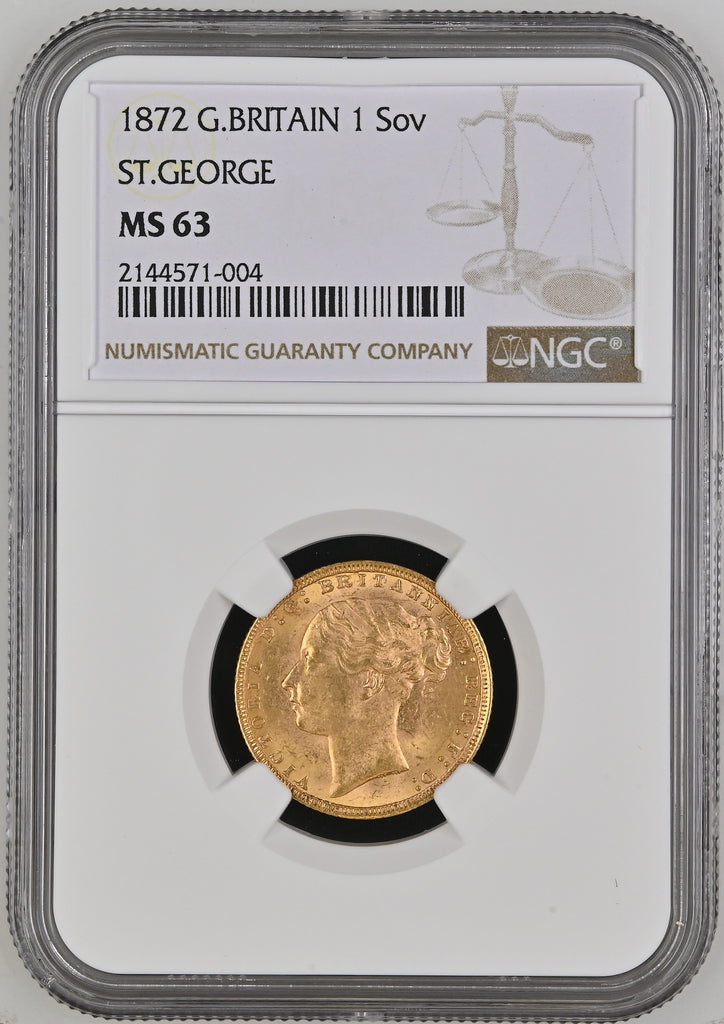 1872年 イギリス ヴィクトリア ヤングヘッド ソヴリン金貨 NGC MS63