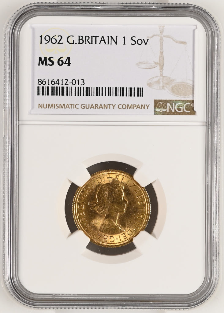 1962年 イギリス エリザベス2世 1stポートレート ソヴリン金貨 NGC MS64