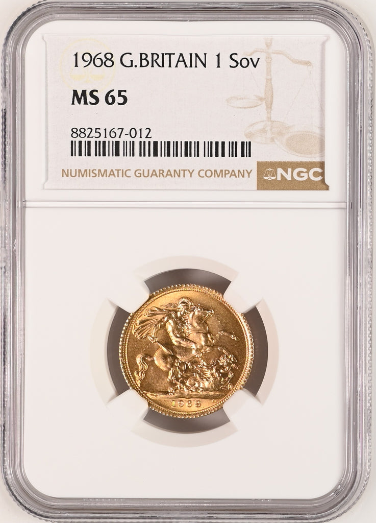 1968年 イギリス エリザベス2世 1stポートレート ギリックソヴリン金貨 NGC MS65