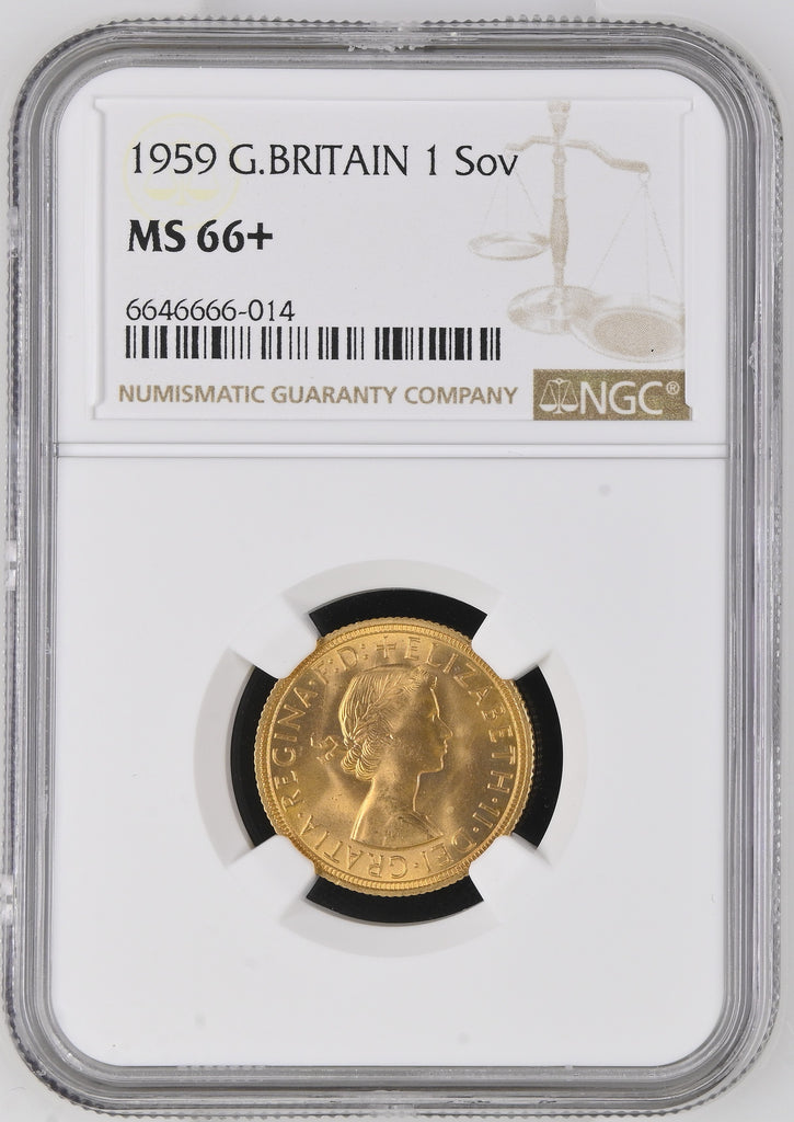 【Top Pop】1959年 イギリス エリザベス2世 1st ポートレート ソヴリン金貨 NGC MS66+