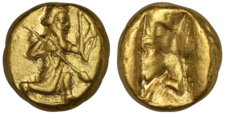 古代オリエント アケメネス朝 金貨 紀元前5-4世紀 NGC AU