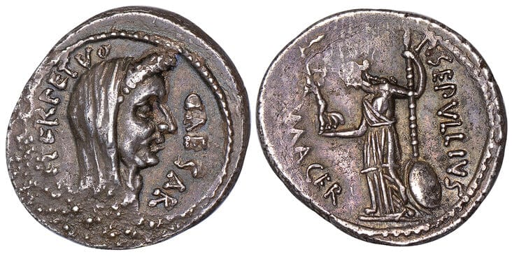 古代ローマ カエサル デナリウス銀貨 紀元前44年【NGC Ch. XF