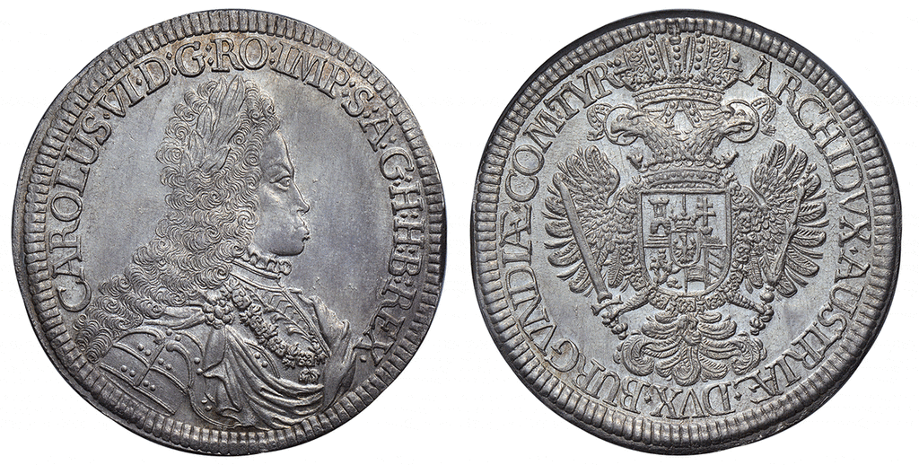 神聖ローマ帝国 オーストリア カール6世 ターレル銀貨 1711-1740年 【NGC MS62】