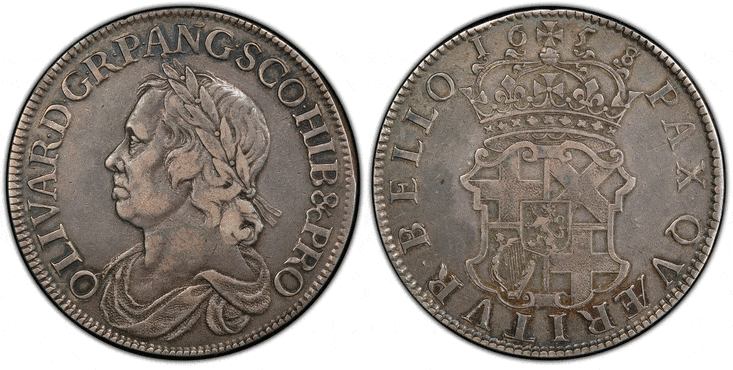 アンティークコインギャラリア グレートブリテン コモンウェルス オリバー・クロムウェル クラウン銀貨 1658/7年 PCGS XF40