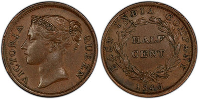 kosuke_dev イギリス 海峡植民地 ヴィクトリア女王 1/2セント 1845年 PCGS AU55