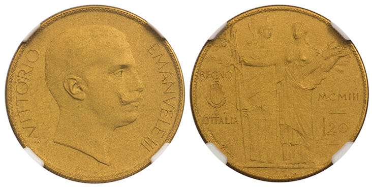 kosuke_dev イタリア ヴィットリオ・エマヌエーレ3世 20リラ金貨 1903年 PR67 Matte