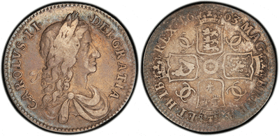アンティークコインギャラリア グレートブリテン イングランド チャールズ2世 シリング銀貨 1663年 PCGS VF25