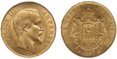 kosuke_dev フランス ナポレオン3世 50フラン金貨 1857年【NGC MS63】
