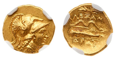古代ギリシャ マケドニア王国 アテナ 1/4ステーター金貨 紀元前325-=319年 NGC XF