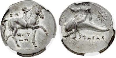 kosuke_dev 古代ギリシャ カラブリア タラス ディドラクマ 銀貨 紀元前281-240年 NGC Ch. AU