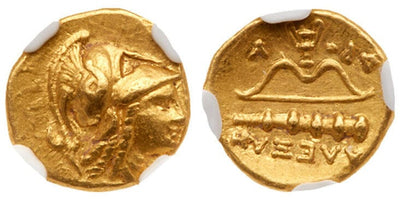 古代ギリシャ マケドニア王国 アテナ 1/4ステーター金貨 紀元前325-319年 NGC AU