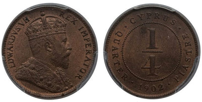 kosuke_dev キプロス エドワード7世 1/4ピアストル銅貨 1902年 PCGS MS64BN