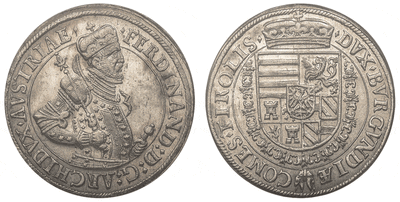 神聖ローマ帝国 オーストリア フェルディナンド1世 1564-95年 ターレル 銀貨 PCGS MS62