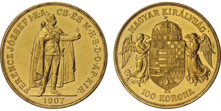 ハンガリー フランツ・ヨーゼフ1世 100コロナ金貨 1848-1916年 NGC PR61