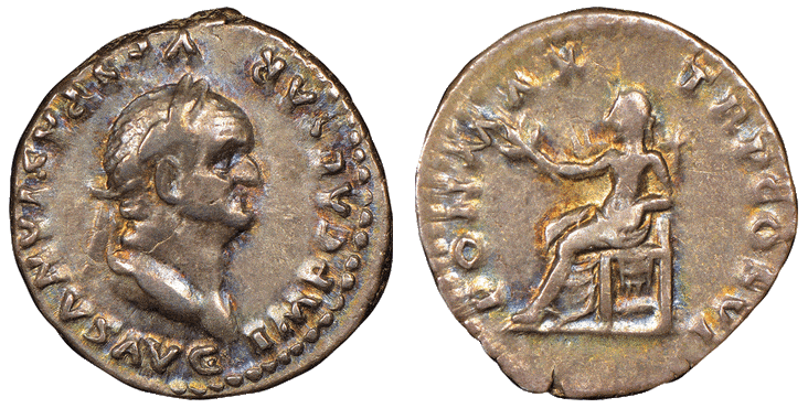 古代ローマ帝国 ウェスパシアヌス 73年 デナリウス銀貨 NGC VF