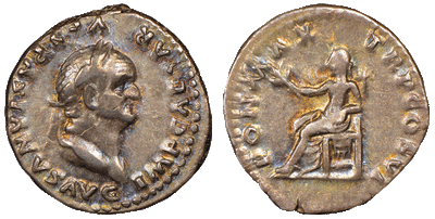 古代ローマ帝国 ウェスパシアヌス 73年 デナリウス銀貨 NGC VF